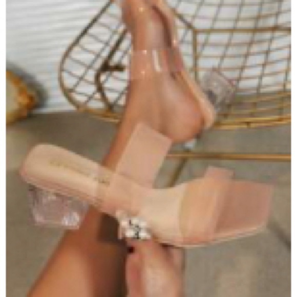 Square Toe/ Clear Heel Wedding/Special Occasion Chunky High Heel - Picture 5 of 5
